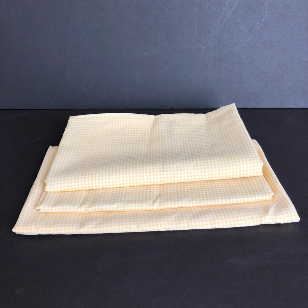 Vtg Plaid Checker Fabric Sewing Material Cotton Yellow 44”x53”, 44”x49”, 44”x45”